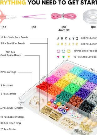 Dowsabel Clay Beads Bracelet Making Kit for Beginner, 5000 Pcs Preppy Polymer Clay Beads with Charms Kit for Jewelry Making, DIY Arts and Crafts Birthday Gifts Toys for Kids Age 6-13
