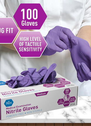 MedPride Powder Free Nitrile Exam Gloves, Iris Blue, Medium, Box/100