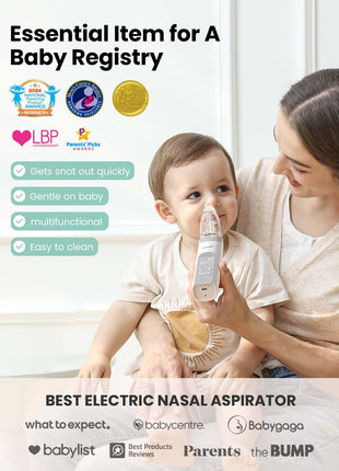 GROWNSY Baby Nasal Aspirator, Electric Nose Sucker, Powerful Suction,Grey | Automatic Nose Cleaner with Soft Silicone Tips, Larger Suction Chamber, Music and Light Soothing Function