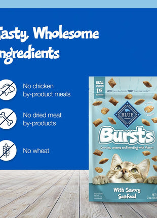 Blue Buffalo Bursts Seafood Crunchy & Creamy Cat Treats, 2 oz, 6 ct | Real Fish First, Crunchy Shell with Creamy Center, No Poultry By-Product, Corn, Wheat, or Soy