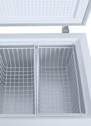 Hamilton Beach HBFRF2129 21 cu ft Double Door LID Garage-Ready Chest Freezer-White, Vinyl-Coated Baskets, Space-Saving Flat Back, Stay-Open, Front-Access Drain, for Storage, Hunting, Large Family