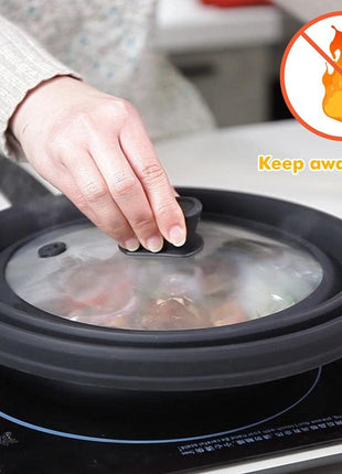 Microwave Splatter Cover Glass Splatter Guard Lid with Collapsible Silicone for Food Pot Cover Plate Cover 10.8 inch Black