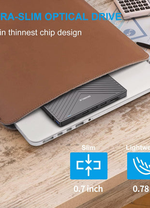 ORIGBELIE External CD DVD Drive, Ultra Slim CD Burner USB 3.0 with 4 USB Ports and 2 TF/SD Card Slots, Optical Disk Drive for Laptop Mac, PC Windows 11/10/8/7 Linux OS