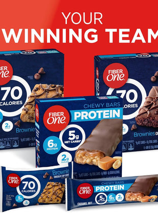 Fiber One 70 Calorie Chocolate Chip Cookie Brownies, 12 ct, 10.6 oz | 27% Daily Value of Fiber per Bar, 5g Net Carbs, Chocolatey Chips & Drizzle, Ideal Desk Drawer or Lunchbox Snack, 10.6 oz