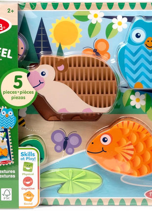 Melissa & Doug Forest Friends Touch & Feel Wooden Puzzle, 5-Piece Chunky Toddler Puzzles with Animals & Textured Silicone Puzzle Board Inlays, Preschool Toys for Girls & Boys Ages 2 and Up