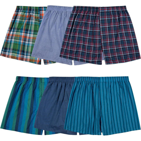 Fruit of the Loom Men's Tag-Free Boxer Shorts (Knit & Woven), Woven - 6 Pack - Assorted Colors, Large