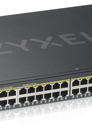 Zyxel 48 Port PoE Switch | Smart Managed | Gigabit Network Ethernet Switch | 44x GbE PoE+ with 375W Budget + 4x SFP GbE PoE+ Combo + 2x SFP | Rack Mount | Smart Fan | Hybrid Mode Cloud | GS1920-48HPv2