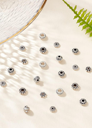 PH PandaHall 300pcs 6 Style Antique Silver Spacer Beads, Tibetan Metal Alloy Tube Spacers Flower Flat Rondelle Small Loose Beads for Bracelet Necklace Earring Jewelry Making Supplies