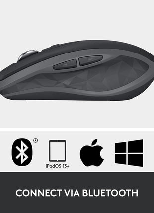Logitech MX Anywhere 2S Bluetooth Edition Compact Wireless Mouse, No USB Receiver - Use On Any Surface, Hyper-Fast Scrolling, Rechargeable, Control Up to 3 Apple Mac and Windows Computers and Laptops