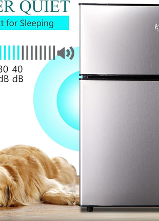 3.5 Cu.Ft Refrigerator with Freezer, 2 Doors Fridge with Adjustable Thermostat Control, Refrigerator for Kitchen, Dorm, Apartment, Garage, Office, Silver