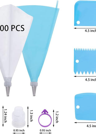 Piping Bags and Tips Set, 100Pcs 12 Inch Pastry Bags, Icing Bags Disposable | Cakes Decorating Kit Supplies with 1 Reusable Piping Bags 1 Couplers 12 Frosting Tips 2 Bag Ties 3 Cake Scraper