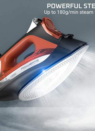 Rowenta Iron Steamer for Clothes, Stainless Steel Soleplate Steam Iron, Microsteam Holes, 1700 Watts, Lightweight, Auto off, Black, DW2360