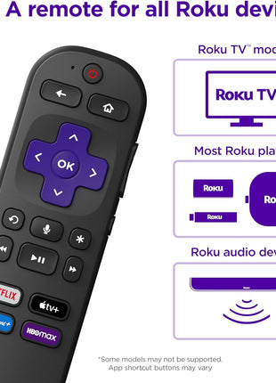 Roku Voice Remote | Replacement TV Remote Control with Voice Control, Simple Setup, & Pre-Set App Shortcuts - Compatible with Roku TV, Players, & Audio Devices