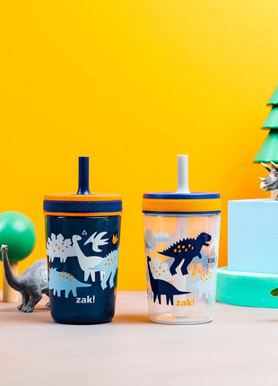Zak Designs Kelso Toddler Cups For Travel or At Home, 15oz 2-Pack Durable Plastic Sippy Cups With Leak-Proof Design is Perfect For Kids (DinoRoar, Zaksaurus)