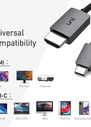 uni USB C to HDMI Cable, [4K, High-Speed] USB Type C to HDMI Cable for Home Office, [Thunderbolt 3/4 Compatible] with Chromebook, MacBook Pro/Air 2023, iPad Pro, iMac, XPS 17, S23-6FT