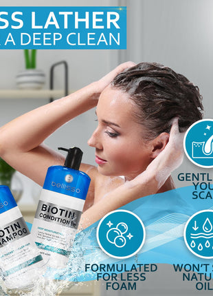Biotin Shampoo and Conditioner Set - Sulfate and Paraben Free Treatment for Men and Women - Hair Thickening Volumizing Products to Help Boost Thinning Hair with Added Keratin