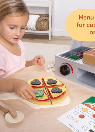 Melissa & Doug Top & Bake Wooden Pizza Counter, Kids Kitchen Playset with Play Food & Play Kitchen Accessories, Preschool Toys for Girls & Boys Ages 3+ - FSC Certified