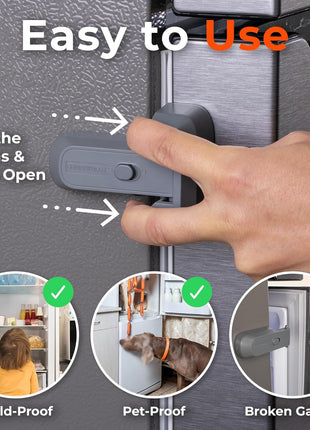 2-Pack Child Proof Fridge Lock with Adhesive - No Tools Required - Refrigerator Lock for Kids - Freezer Latch to Keep Door Closed - for Toddlers, Cats, & Dogs.