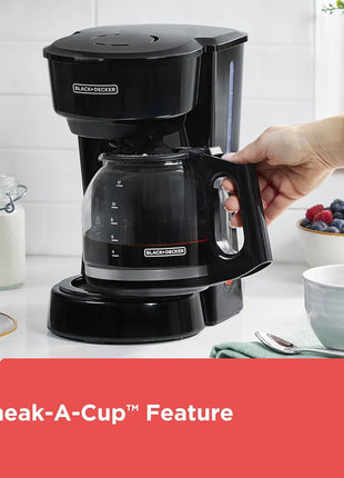 BLACK+DECKER 12-Cup Coffee Maker with Easy On/Off Switch, Easy Pour, Non-Drip Carafe with Removable Filter Basket, Vortex Technology, Black