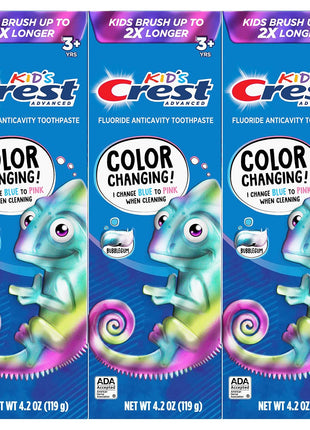 Crest Advanced Kid's Fluoride Toothpaste, Bubblegum Flavor, 4.2 oz, 3 Count, Color-Changing Anticavity Toothpaste