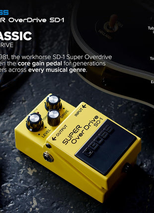 BOSS SD-1 SUPER Overdrive | Compact Overdrive Pedal | Genre-Defining Sound & Feel | Unique Clipping Circuitry Produces Tube-Like Characteristics | Dynamic Tone Options | Easy-To-Use Controls