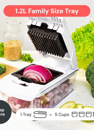 Fullstar Pro Original Vegetable Chopper & Spiralizer, Kitchen Prep Tool | 4 in 1 Veggie Slicer, Onion & Fruit Cutter with Sharp Stainless Steel Blades & Container, All-in-One Food Prep Tool (White)