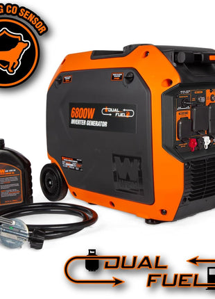 WEN 6800-Watt Dual Fuel RV-Ready Electric Start Portable Inverter Generator with Fuel Shut Off and CO Watchdog for Electric Vehicle Backup (DF680iX)