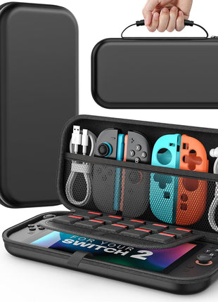 MoKo Carrying Case for Nintendo Switch 2(2025), Protective Hard Shell Portable Travel Carry Case Pouch holds 10 Cartridges with Pockets for Switch 2 Accessories and Games, Black