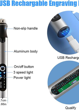 USB Rechargable Engraving Machines Pen with 35bits,Mini Electric Engraver Etching Machines Cordless Rotary Tools Engraved Jewelry Stone Metal Plastic Wood Resin Model