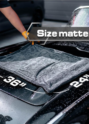 Blackline 24 inchx36 inch Twisted-Loop Car Drying Towel, 1300GSM, Streak Free, Lint Free, Reusable - Car Accessories, Microfiber Cleaning Cloth for Car, Truck, SUV - One Pass is All You Need