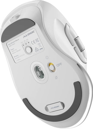 ALOGIC APEX Wireless Performance Mouse, White | Bluetooth/Radio Frequency, 2.40 GHz, Rechargeable, Scroll Wheel, 7 Programmable Buttons, Right-Handed