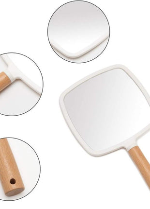 YEAKE Hand Held Mirror with Handle for Makeup,Small Cute Wood Hand Mirror for Shaving with Hole Hanging Single-Sided Portable Travel Vanity Mirror for Men&Women(Square)