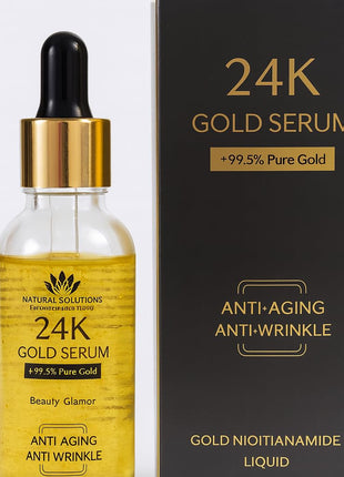 24K Gold Serum with 99.5% Pure Gold, Anti-Aging Anti-Wrinkle Face Serum, Gold Niacinamide Liquid Natural Solutions N.M.S.