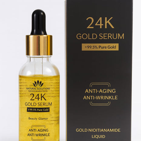 24K Gold Serum with 99.5% Pure Gold, Anti-Aging Anti-Wrinkle Face Serum, Gold Niacinamide Liquid Natural Solutions N.M.S.