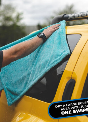 The Rag Company - The Liquid8r - Absorbent 70/30 Blend Microfiber Drying Towel for Cars, Trucks, SUVs, Safe for Detailing + Scratch Free, Twist Loop, 1100gsm, 25in x 36in, Aqua Blue