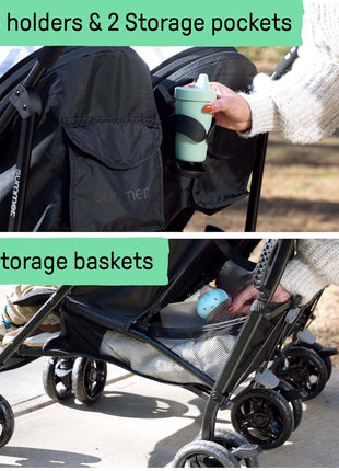 Summer Infant 3Dlite Folding Lightweight Side by Side Double Stroller with 5-Point Safety Harness for Infants and Toddlers, Black