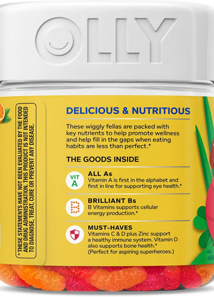 OLLY Kids Multivitamin Gummy, Overall Health and Immune Support,* Vitamins and Minerals A, C, D, E, Bs and Zinc, Kids Chewable Supplement, Sour Fruity Punch Flavored, 70 or 35 Day Supply - 70 Count