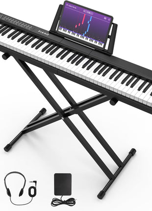 Digital Piano 88 Key Full Size Semi Weighted Electronic Keyboard Piano Set with Stand,Built-In Speakers,Electric Piano Keyboard with Sustain Pedal,Bluetooth,MIDI/USB/MP3 for Beginners Adults-A1