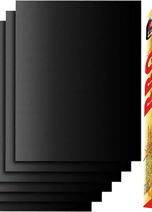Grill Mat Set of 6, Non-Stick, 15.75 x 13 Inch, Black | Reusable Mats for Gas, Charcoal, or Electric Grills, Easy to Clean