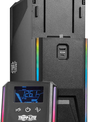 Tripp Lite Pure Sine Wave Gaming UPS Battery Backup, 1000VA 600W 120V, Detachable LCD, Automatic Voltage Regulation, USB, RGB LED Lights, 3-Year Warranty & $250K Insurance (SMART1000PSGLCD)