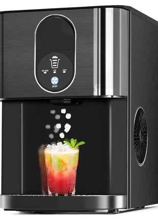 Cowsar Nugget Ice Maker Countertop, 44lbs/24H Soft Chewable Pellet Ice Maker Machine Dispenser with Water Reservoir, Self-Cleaning, Pebble Ice Machine for Home Kitchen, Office, Black Stainless