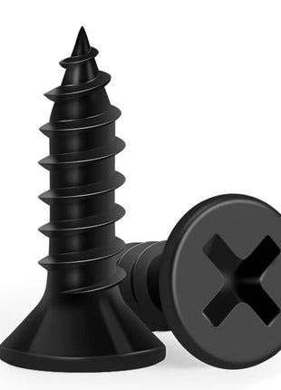 Wood Screws 1/2 Inch, FIXLINK Premium Flat Head Phillips Black Wood Screws 135 PCS, Self Tapping Electrophoresis Used in Indoor Furniture, Woodworking (#6 x 1/2")