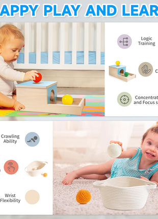 WOODMAM Montessori Toys for Babies 7-12 Months, 9 in 1 Educational Play Kit | Baby Toys 7-12 Months, Object Permanent Box, Stacking Cups, Mirror Puzzle, Ring Stacker, Baby Learning Toys, Baby Gifts