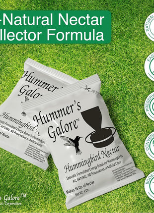 Hummer's Galore Made in USA Hummingbird Food - Ready-to-Mix Hummingbird Nectar, All-Natural Nectar Collector Formula, No Preservatives or Dyes, Makes 64 Ounces (4 Packets Included)