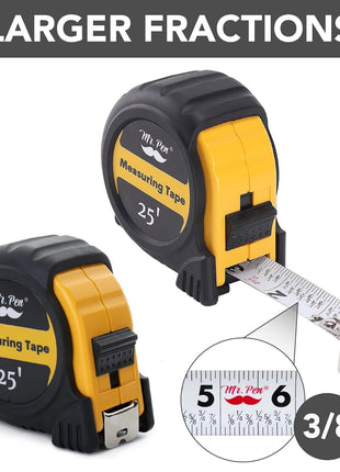 Mr. Pen 25-Foot Steel Retractable Tape Measure with Easy Read Fractions
