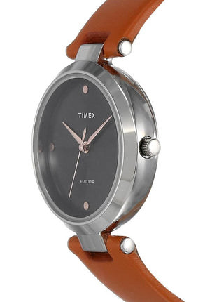 TIMEX Analog Watch for Women with Black Round Dial & Orange Leather Strap Band Water Resistant Women's Wrist Watches - TWEL11814