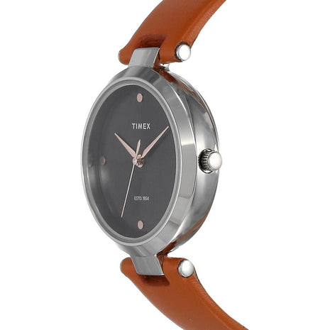 TIMEX Analog Watch for Women with Black Round Dial & Orange Leather Strap Band Water Resistant Women's Wrist Watches - TWEL11814