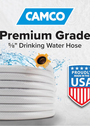 Camco TastePURE 25-Ft Water Hose - RV Drinking Water Hose Contains No Lead, No BPA & No Phthalate - Features Diamond-Hatch Reinforced PVC Design - 5/8 inch Inside Diameter, Made in the USA (22783)