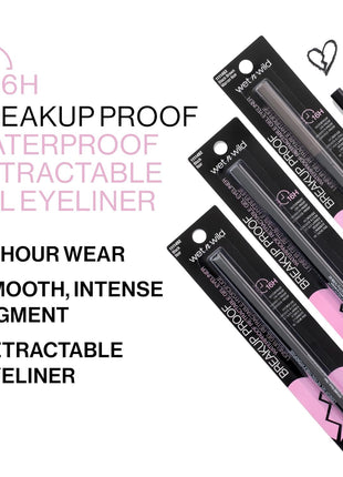 wet n wild Mega Last Breakup Proof Waterproof Retractable Gel Eyeliner - Ultra Pigmented 16-Hour Long Wear, Smudge Proof Satin Finish Formula, Cruelty-Free & Vegan - Charcoal