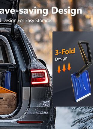 SHANTRA Folding Snow Shovel with Aluminum Edge, D-Grip Portable Shovel for Snow Removal, Lightweight Emergency Snow Shovel, Multifunctional Collapsible Shovel, Shovel For Car Driveway, Garden, Camping